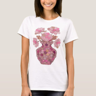 Crisp Silver PINK FLOWERS IN A VASE 3D Text Art T-Shirt