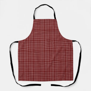 Crisp White and Maroon Fine Line Tartan Apron