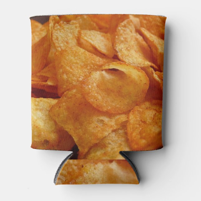 Crispy Chips Close-Up: Juicy Snack Photography Can Cooler (Front)