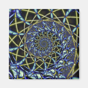 Criss Cross   Yellow and Blue Fractal Art Magnet