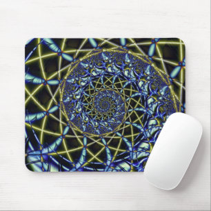 Criss Cross Yellow and Blue Fractal Art Mouse Pad