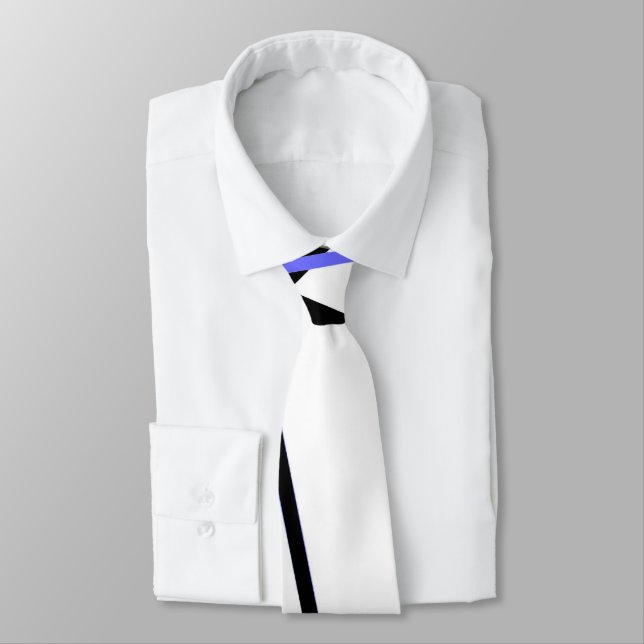 Criss Crossed Blue and Black Stripes on White Tie (Tied)