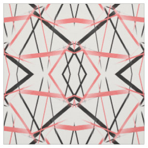 Criss Crossed Coral and Black Stripes on White Fabric