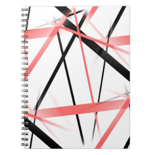 Criss Crossed Coral and Black Stripes on White Notebook
