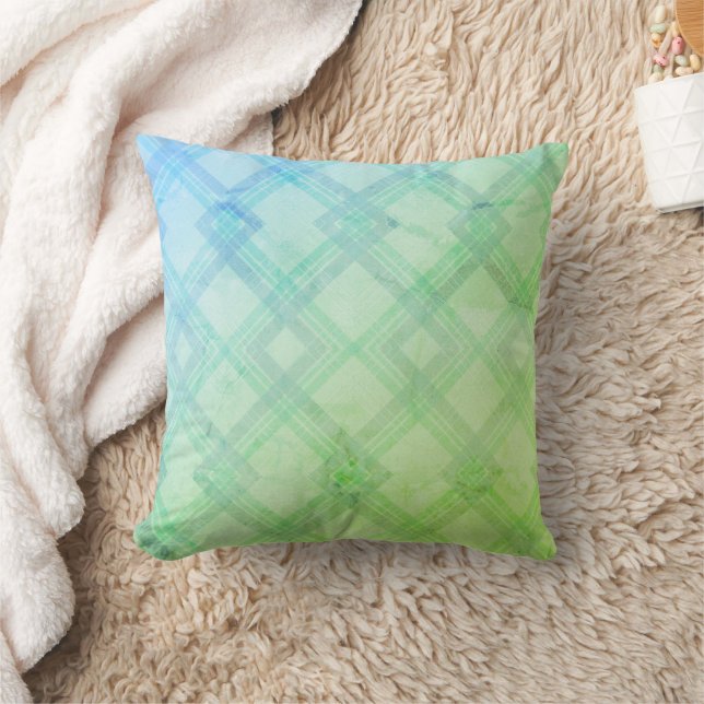 Crisscrossed Happy Green & blue, yellow Checks  Th Throw Pillow (Blanket)