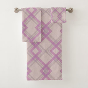 Crisscrossed Happy Purple & cream,white Checks Bath Towel Set
