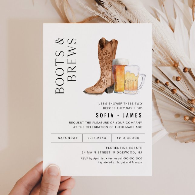 CRISTAL Boots & Brews Couples Douche Invitation (Créateur téléchargé)