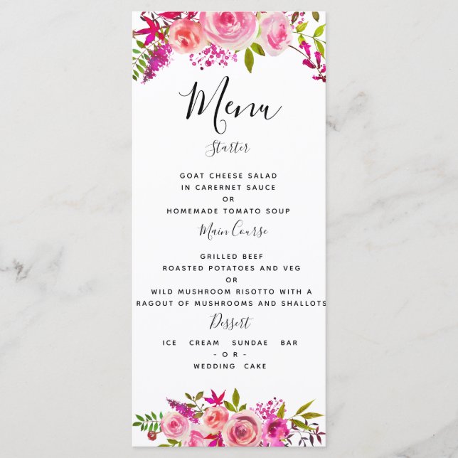 cristal rose Peach Rose menu mariage MODÈLE (Devant)