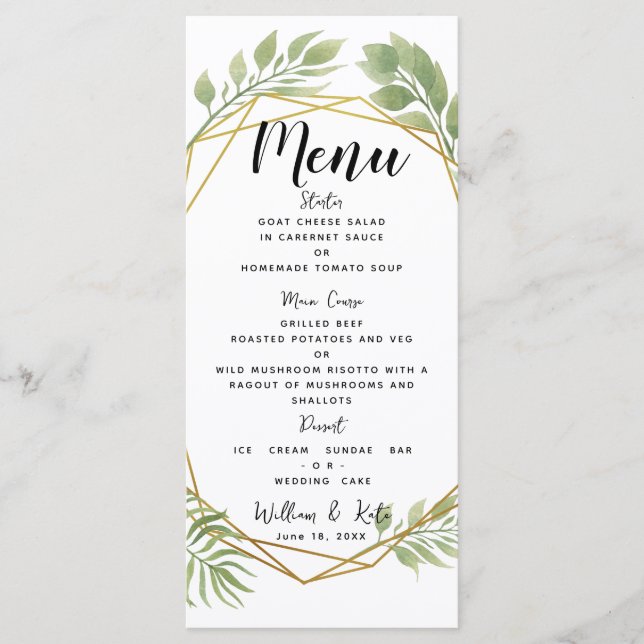 cristal Verdure mariage menu feuillage MODÈLE (Devant)