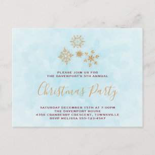 Cristaux Golden Snowflake sur Invitation bleu givr