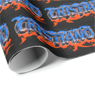 Cristiano Vorname Name Graffiti blue orange Wrapping Paper