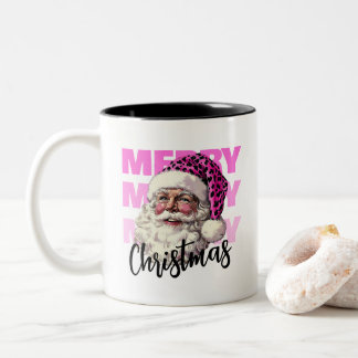 Cristmas Pink Santa With Leopard Hat Coffee Mug