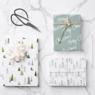 Cristmas Trees Illustration Wrapping Paper Sheet
