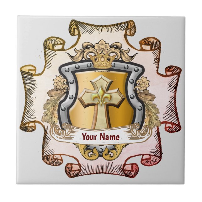 Cristos Cross Shield Surname Tile (Front)