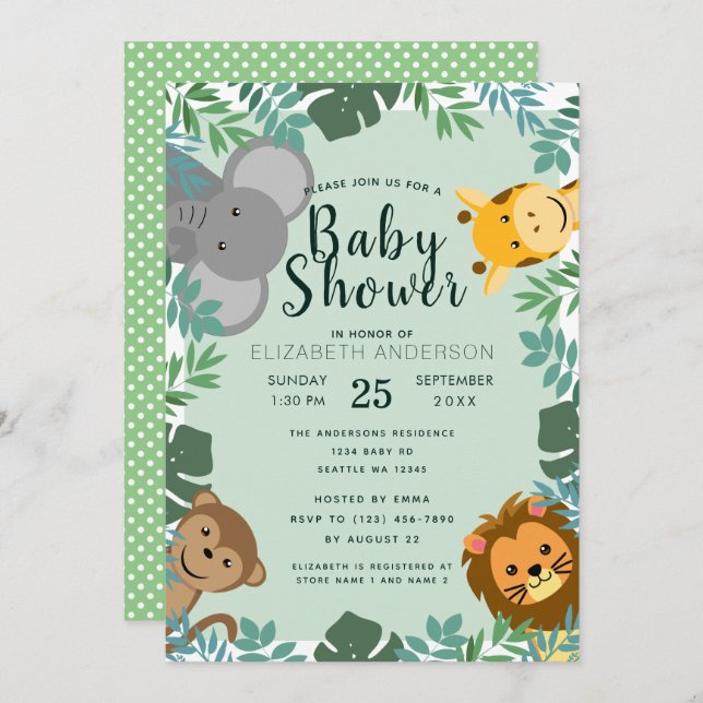 Critère de la jungle Invitation Baby shower (Devant / Derrière)