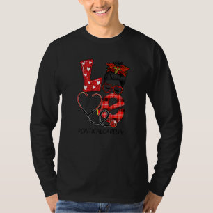 Critical Care Nurse Plaid Leopard Love Heart Messy T-Shirt