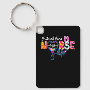 Critical Care Nurse Plaid Love Stethoscope Bunny N Keychain