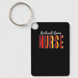 Critical Care Nurse Plaid Red Love Heart Stethosco Keychain