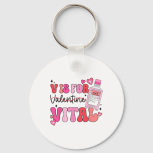Critical Care Nurse Valentine Groovy V Is For Vita Keychain