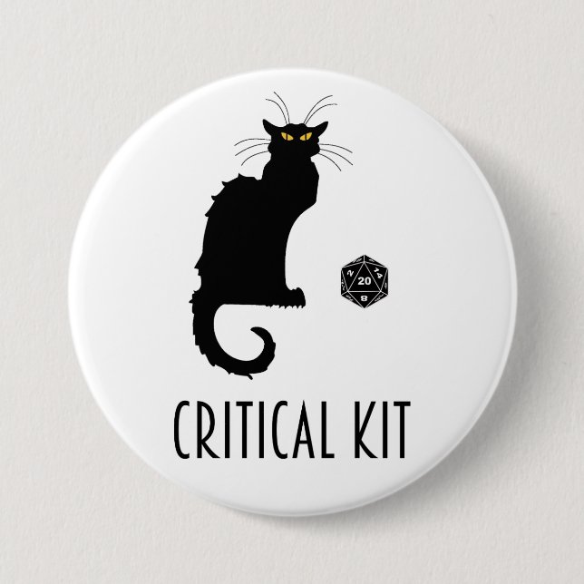 Critical Kit Funny Cat D20 RPG Tabletop Gaming 3 Inch Round Button (Front)