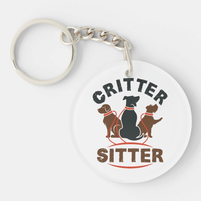 Critter Sitter Cute Pet Sitter Keychain (Front)