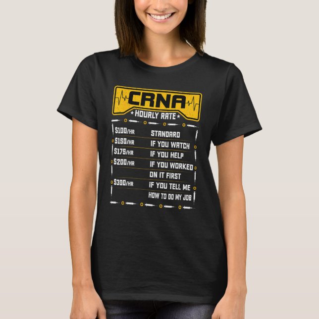 CRNA Hourly Rate - Funny Anesthesiology Nurse Anes T-Shirt (Front)