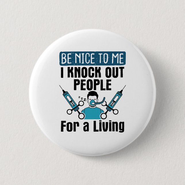 CRNA Knock Out People Nurse Anesthetist 2 Inch Round Button (Front)