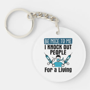 CRNA Knock Out People Nurse Anesthetist Keychain