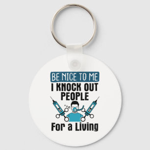 CRNA Knock Out People Nurse Anesthetist Keychain