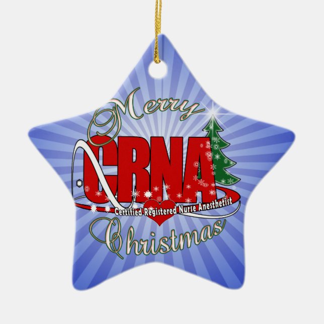 CRNA MERRY CHRISTMAS Nurse Anesthetist Ceramic Ornament (Front)