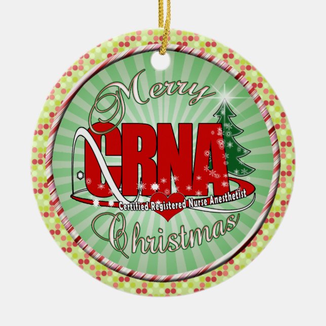 CRNA MERRY CHRISTMAS Nurse Anesthetist Ceramic Ornament (Front)