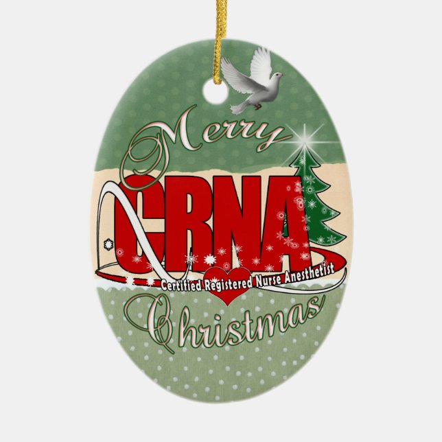 CRNA MERRY CHRISTMAS Nurse Anesthetist Ceramic Ornament (Front)