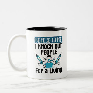 CRNA Nurse Anesthetist Anesthesiologist Knock Out Two-Tone Coffee Mug