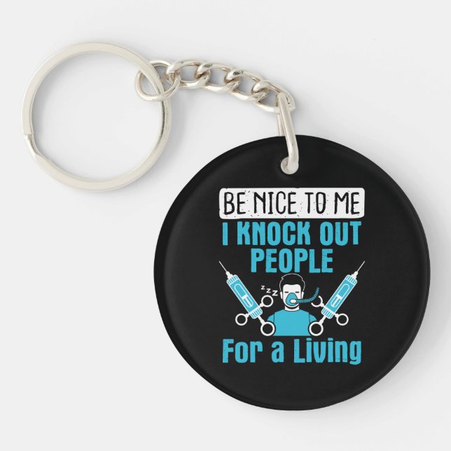 CRNA Nurse Anesthetist Knock Out People Keychain (Front)