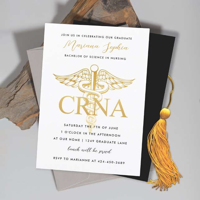 CRNA Nurse Graduation Party Faire-part Gold (Créateur téléchargé)