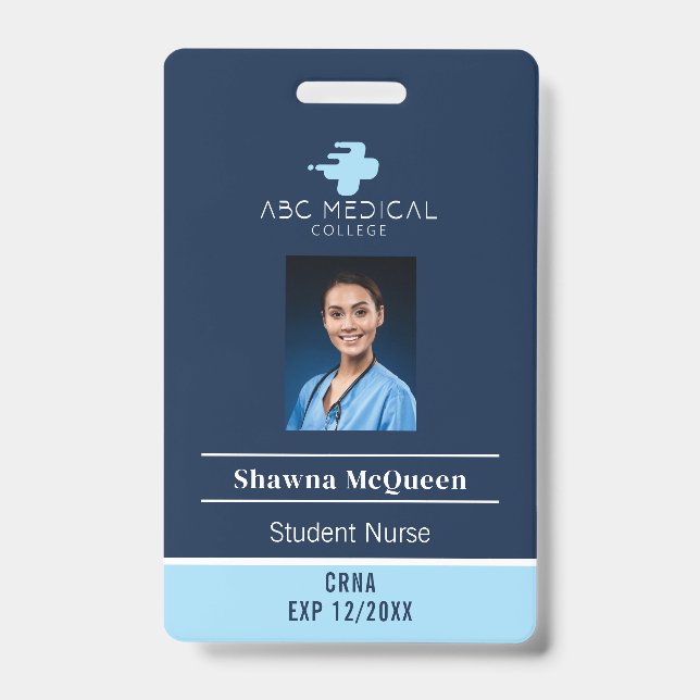 CRNA Student Nurse Practitioner Blue QR Code Photo Badge (Front)