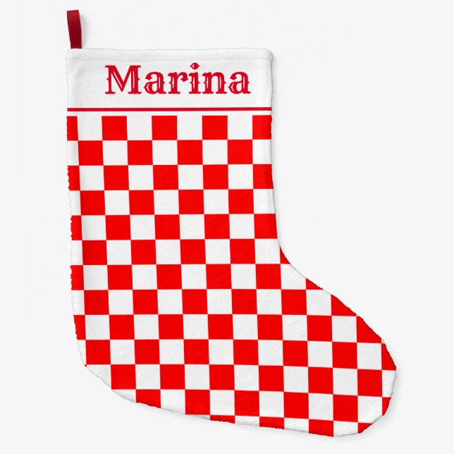 Croatia chequered pattern name  large christmas stocking (Front)