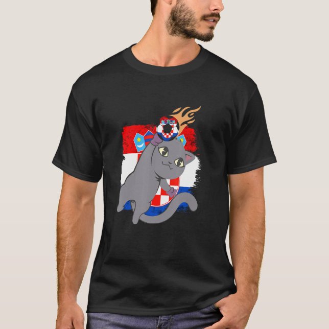 Croatia Croatian Flag Cat Croatian Pride Croatian  T-Shirt (Front)