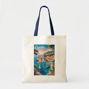 Croatia Dubrovnik Illustration Travel Art Vintage Tote Bag