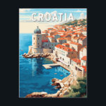 Croatia Dubrovnik Travel Art Vintage Postcard<br><div class="desc">Croatia retro travel design. It's known for its distinctive Old Town,  encircled with massive stone walls completed in the 16th century.</div>