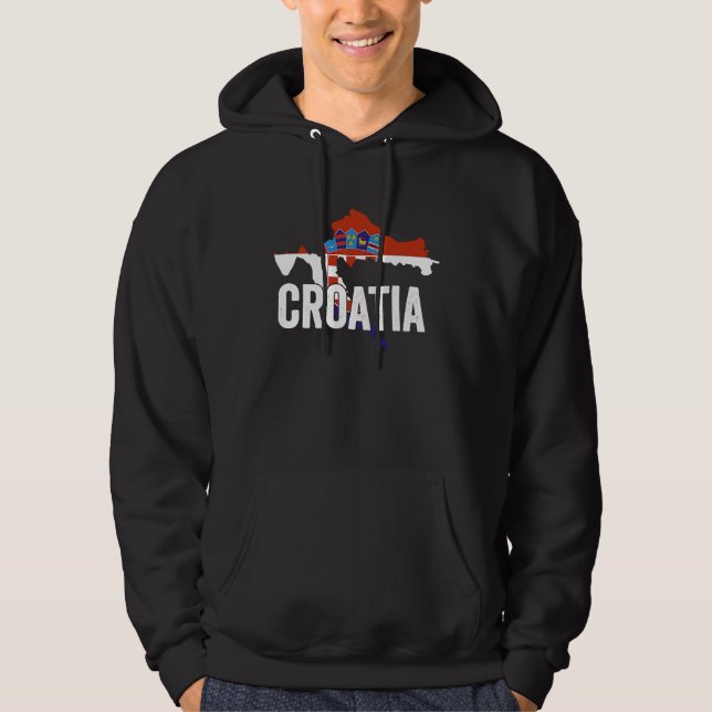 Croatia Flag and Map  Vintage Croatian Roots Hoodie (Front)