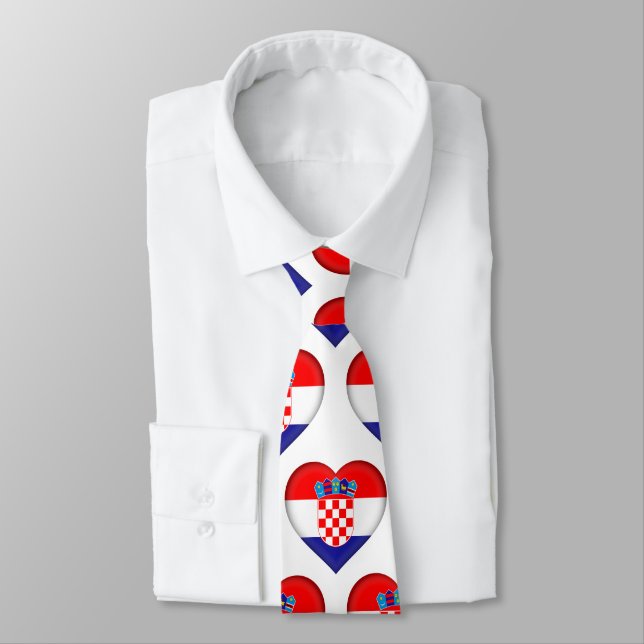 Croatia Flag Colours Heart Pattern Neck Tie (Tied)