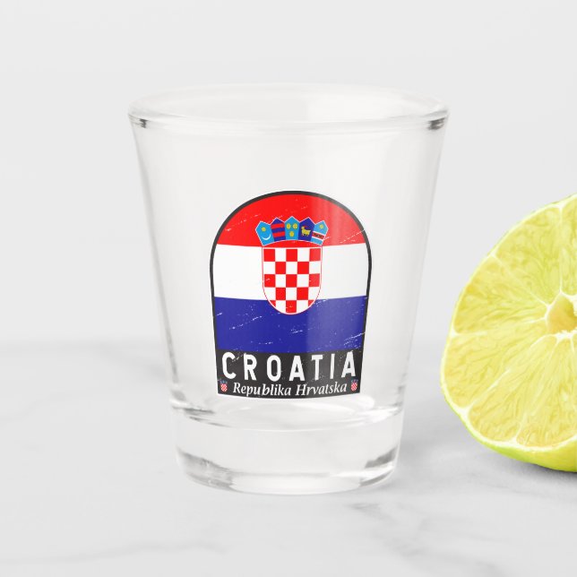 Croatia Flag Emblem Distressed Vintage Shot Glass (Front)