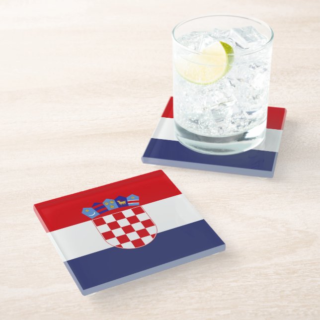 Croatia flag glass coaster (Angled)