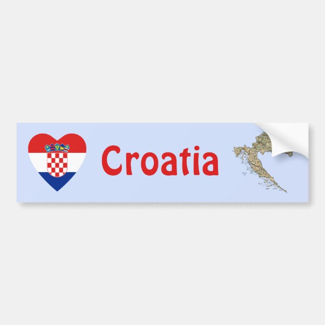 Croatia Flag Heart + Map Bumper Sticker (Front)