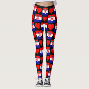 Croatia Flag Heart Pattern Cute Patriotic Croatian Leggings