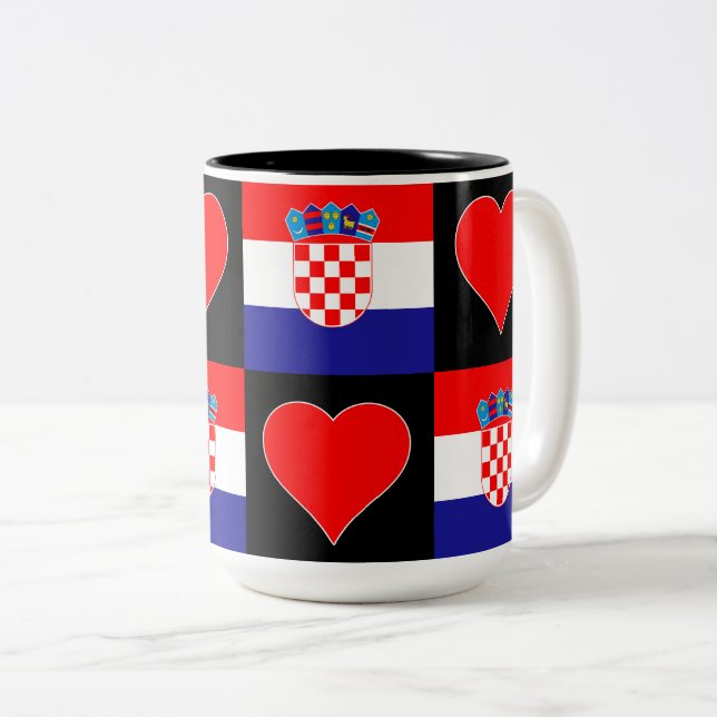Croatia Flag Heart Pattern Fun Patriotic Croatian Two-Tone Coffee Mug (Front Right)