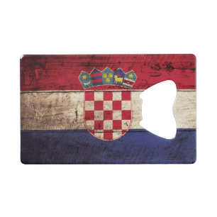 Croatia Flag on Old Wood Grain Credit Card Bottle Opener