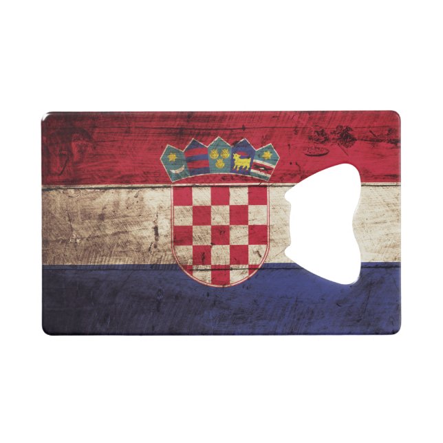 Croatia Flag on Old Wood Grain Credit Card Bottle Opener (Front (Horizontal))