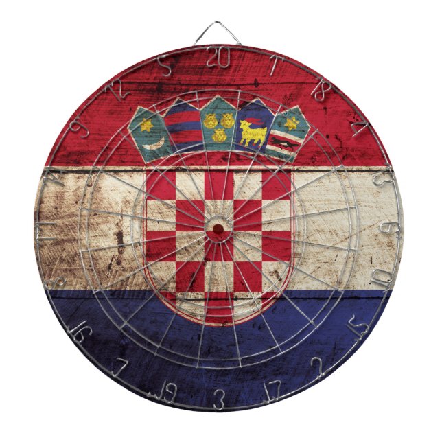 Croatia Flag on Old Wood Grain Dartboard (Front)